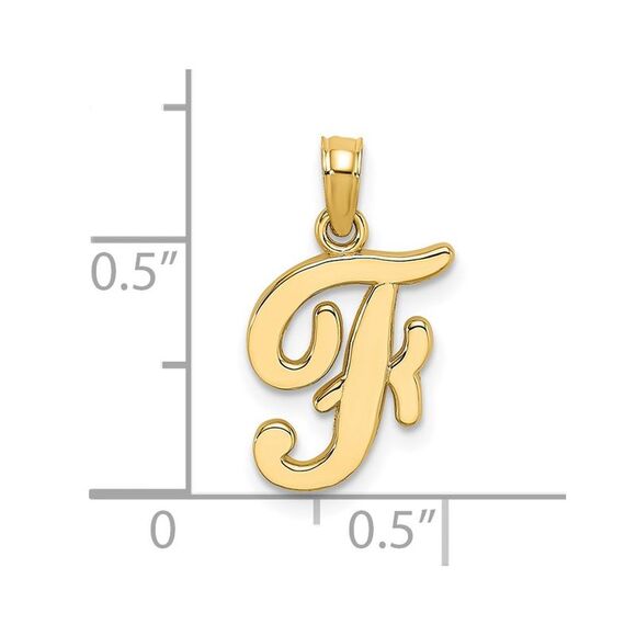 14K Yellow Gold Script Letter F Initial Pendant - Picture 3 of 4